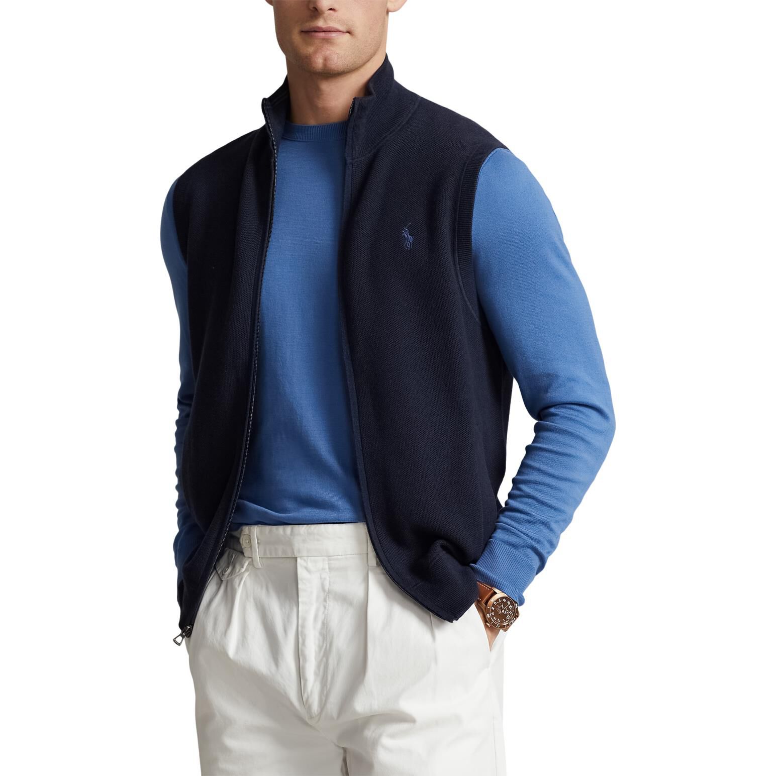Polo Ralph Lauren Mesh Knit Cotton Full Zip Sweater Vest Ballantynes Department Store